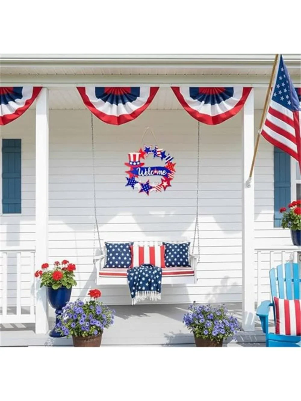 4th of July Americana Star Wreath Red Patriotic Welcome Wreath Door Hanging